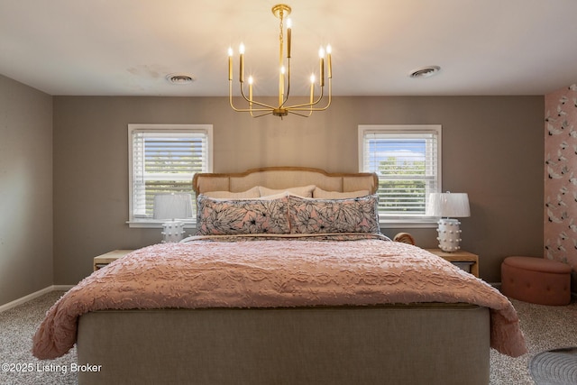 10020 Oak Grove Rd, Louisville, KY 40291 - bedroom featuring carpet, a chandelier, and multiple windows