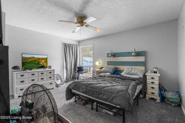 2625 Shumate Rd, Ekron, KY 40117 - bedroom with carpet floors, a textured ceiling, and a ceiling fan