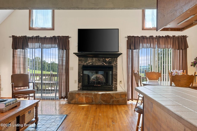4333 Wax Rd, Clarkson, KY 42726 - living room with wood-type flooring and a stone fireplace