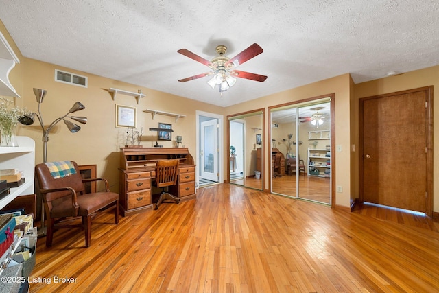 4333 Wax Rd, Clarkson, KY 42726 - office area with a ceiling fan, light wood-type flooring, and a textured ceiling