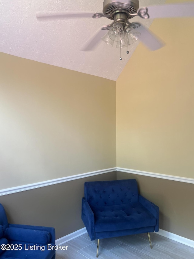9403 Alex Ct, Louisville, KY 40299 - living area with a ceiling fan and lofted ceiling