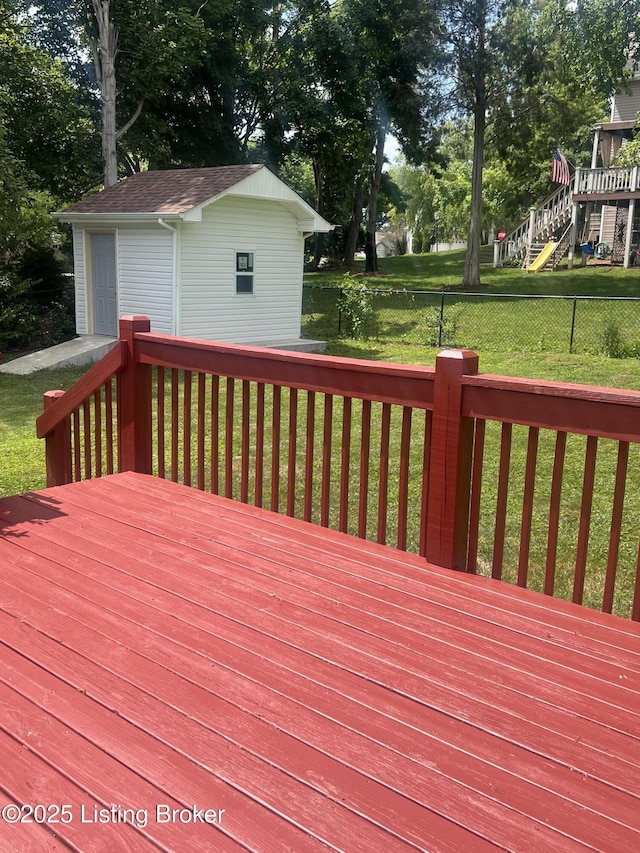 9403 Alex Ct, Louisville, KY 40299 - wooden deck featuring an outdoor structure
