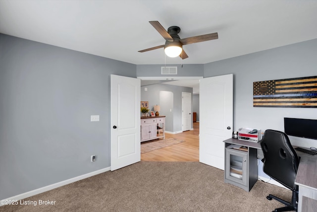 124 Shadow Rock Ct, Shepherdsville, KY 40165 - office area featuring ceiling fan and light carpet