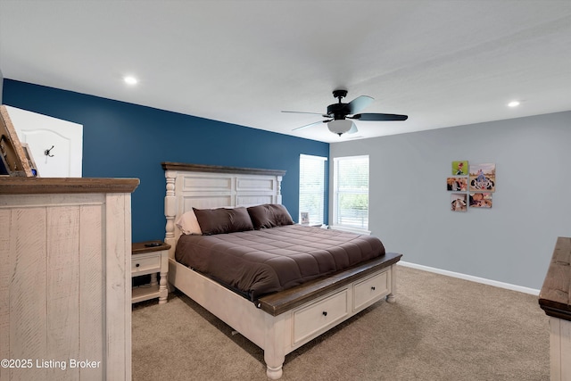 124 Shadow Rock Ct, Shepherdsville, KY 40165 - bedroom with light colored carpet, ceiling fan, and recessed lighting