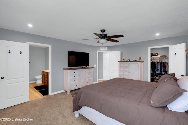 124 Shadow Rock Ct, Shepherdsville, KY 40165 - carpeted bedroom with recessed lighting, ensuite bath, a spacious closet, a closet, and a ceiling fan