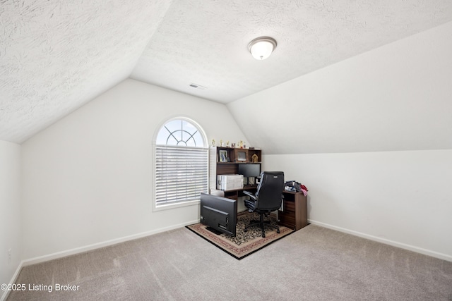 14433 Halden Ridge Way, Louisville, KY 40245 - office with carpet floors, lofted ceiling, and a textured ceiling