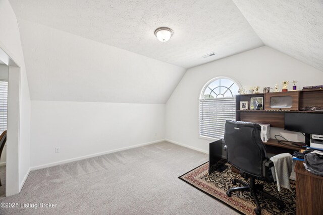 14433 Halden Ridge Way, Louisville, KY 40245 - office featuring lofted ceiling, carpet floors, and a textured ceiling