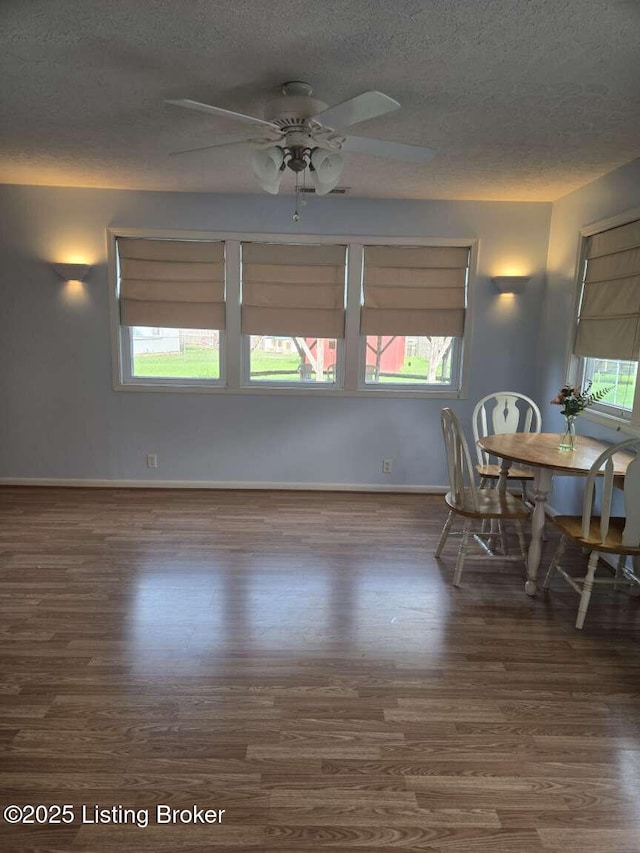 9907 Plaudit Way, Louisville, KY 40272 - dining space featuring wood finished floors, a textured ceiling, and ceiling fan