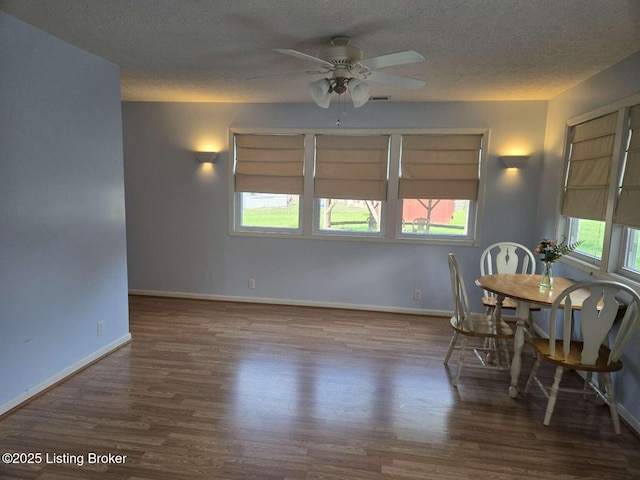 9907 Plaudit Way, Louisville, KY 40272 - dining area featuring a textured ceiling, wood finished floors, and a ceiling fan