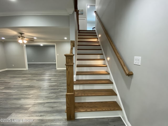7508 Pavilion Park Rd, Louisville, KY 40214 - staircase with ceiling fan, wood finished floors, and recessed lighting