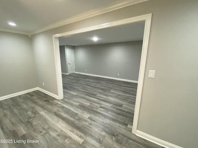 7508 Pavilion Park Rd, Louisville, KY 40214 - finished basement featuring ornamental molding, dark wood-style flooring, and recessed lighting