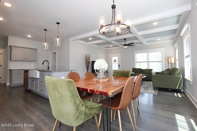 4017 Williams Crossing Way, Jeffersonville, IN 47130 - dining area with a chandelier, dark wood-style flooring, ceiling fan, recessed lighting, and beam ceiling