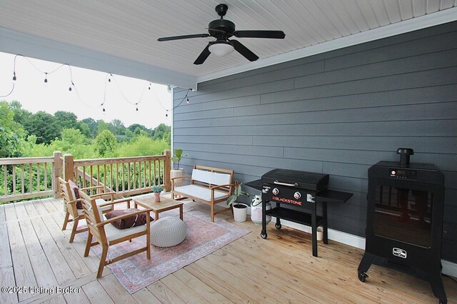 4017 Williams Crossing Way, Jeffersonville, IN 47130 - wooden terrace with a ceiling fan, an outdoor living space, and a grill
