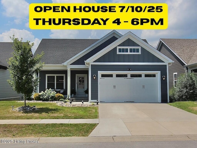 4017 Williams Crossing Way, Jeffersonville, IN 47130 - craftsman inspired home featuring board and batten siding, a front lawn, an attached garage, and concrete driveway