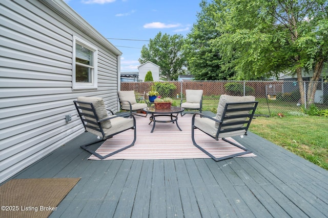1021 Mulberry St, Louisville, KY 40217 - wooden deck with a fenced backyard and an outdoor hangout area