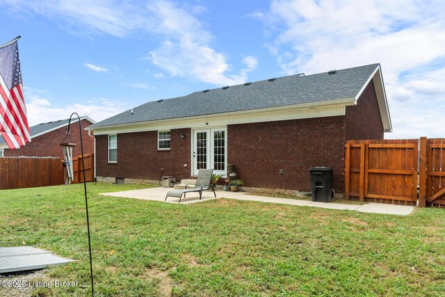 112 Shallow Springs Ct, Bardstown, KY 40004 - back of house featuring a patio area, brick siding, a fenced backyard, and roof with shingles