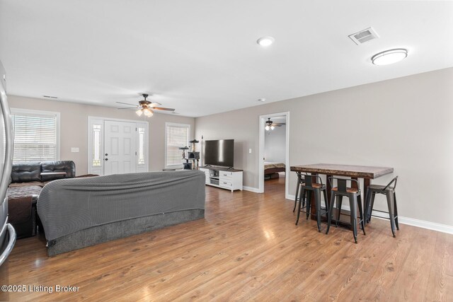 112 Shallow Springs Ct, Bardstown, KY 40004 - living room with a ceiling fan, plenty of natural light, and light wood finished floors