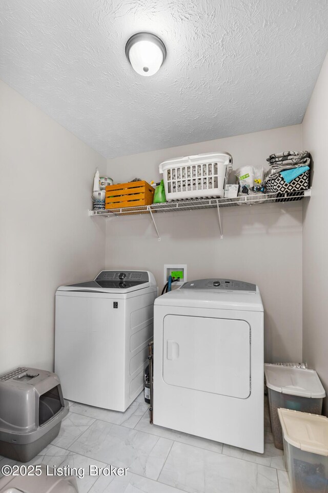112 Shallow Springs Ct, Bardstown, KY 40004 - laundry area with independent washer and dryer, light marble finish flooring, and a textured ceiling