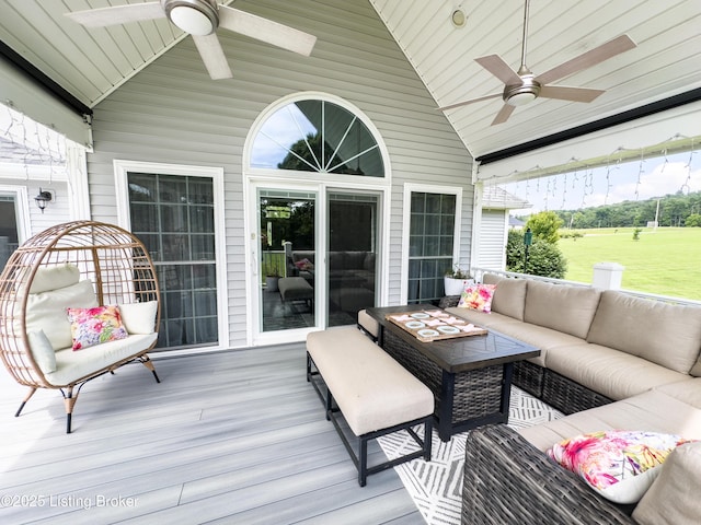 173 Megan Way, Falls Of Rough, KY 40119 - wooden terrace with a ceiling fan and an outdoor hangout area