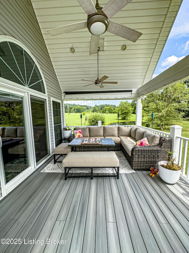 173 Megan Way, Falls Of Rough, KY 40119 - wooden terrace featuring outdoor lounge area and ceiling fan