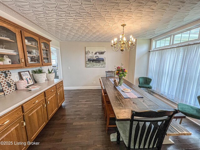 173 Megan Way, Falls Of Rough, KY 40119 - dining space featuring a chandelier, healthy amount of natural light, and dark wood-type flooring