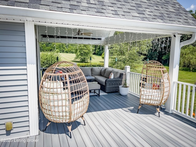 173 Megan Way, Falls Of Rough, KY 40119 - wooden terrace featuring ceiling fan and an outdoor living space