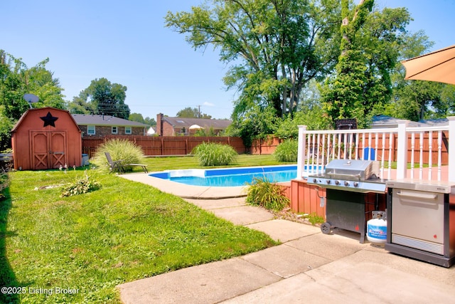 9602 Willowwood Way, Louisville, KY 40299 - view of pool featuring a shed, a fenced backyard, and grilling area