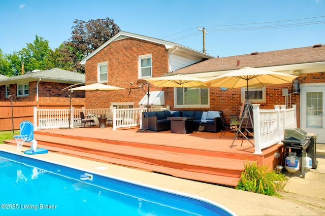 9602 Willowwood Way, Louisville, KY 40299 - rear view of property with an outdoor living space, brick siding, and a wooden deck