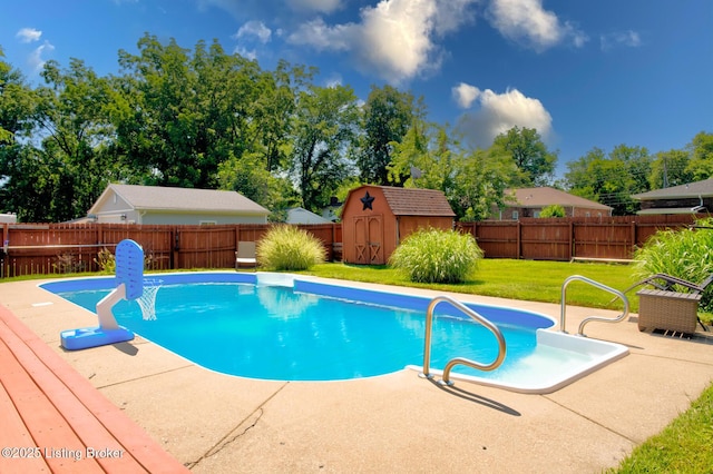 9602 Willowwood Way, Louisville, KY 40299 - view of pool with a fenced backyard, a storage shed, and a patio area