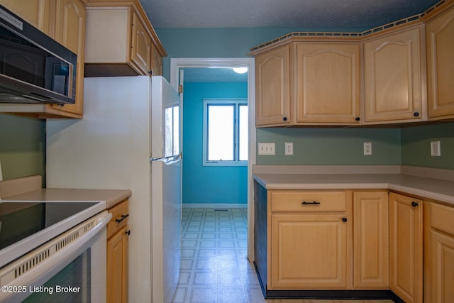 41 Raspberry Ct, Brandenburg, KY 40108 - kitchen featuring black microwave, white electric range, light flooring, light brown cabinetry, and light countertops