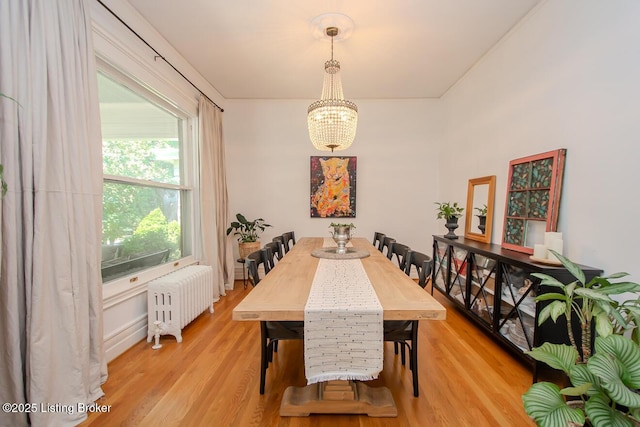 1211 Everett Ave, Louisville, KY 40204 - dining room with radiator heating unit, a chandelier, and light wood-style flooring
