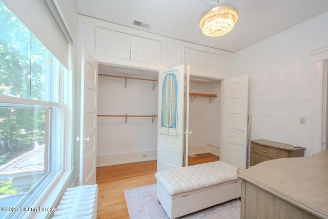 1211 Everett Ave, Louisville, KY 40204 - bedroom featuring a chandelier, light wood-style flooring, and a closet