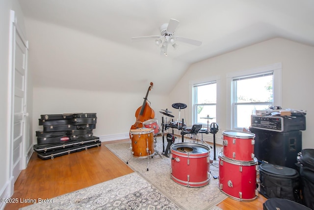 1211 Everett Ave, Louisville, KY 40204 - additional living space with vaulted ceiling, wood finished floors, and a ceiling fan