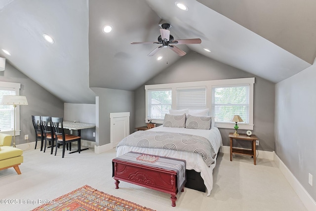 1700 Shady Ln, Louisville, KY 40205 - carpeted bedroom with vaulted ceiling, recessed lighting, and a ceiling fan