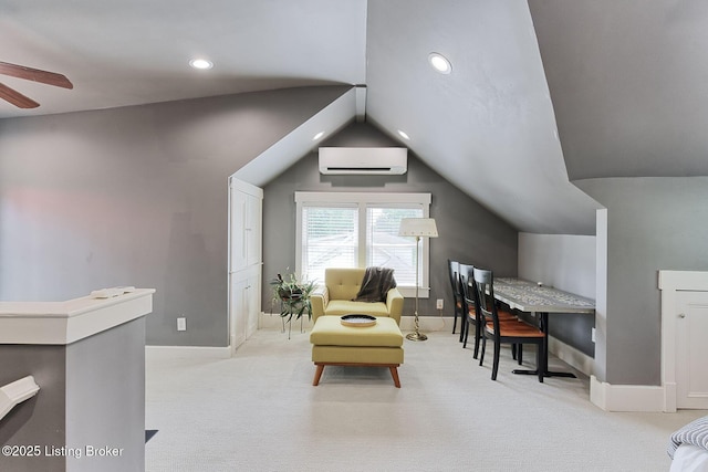 1700 Shady Ln, Louisville, KY 40205 - sitting room with a wall unit AC, a ceiling fan, vaulted ceiling, recessed lighting, and carpet