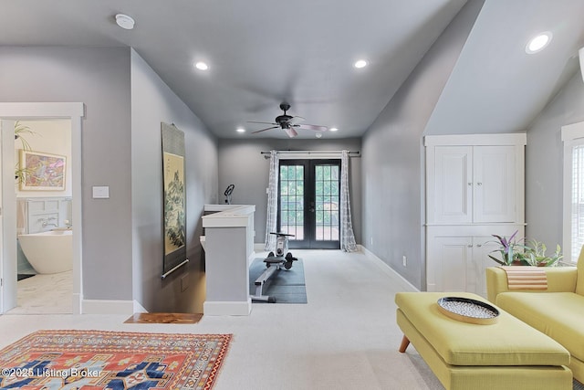 1700 Shady Ln, Louisville, KY 40205 - carpeted living room with french doors, recessed lighting, and ceiling fan