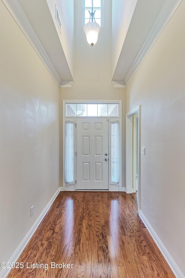 14518 Lake Village Dr Unit 4B, Louisville, KY 40299 - foyer with a high ceiling, wood finished floors, plenty of natural light, and crown molding