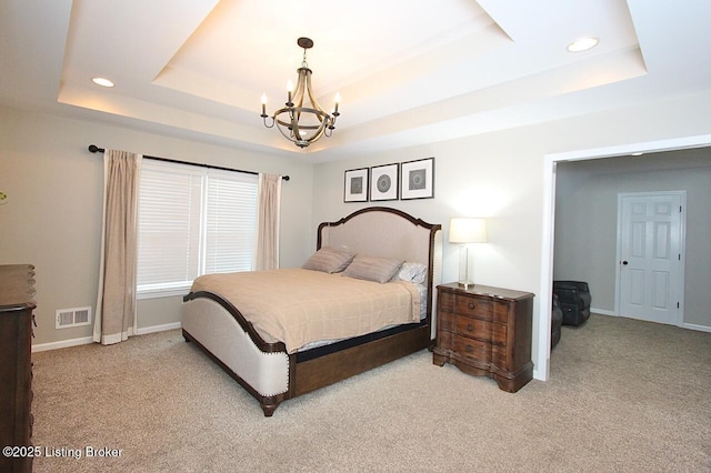 4201 Patterson Park Ct, Louisville, KY 40299 - bedroom featuring a raised ceiling, a chandelier, light colored carpet, and recessed lighting