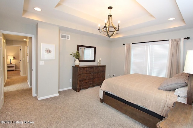 4201 Patterson Park Ct, Louisville, KY 40299 - bedroom featuring a raised ceiling, a chandelier, light carpet, and recessed lighting
