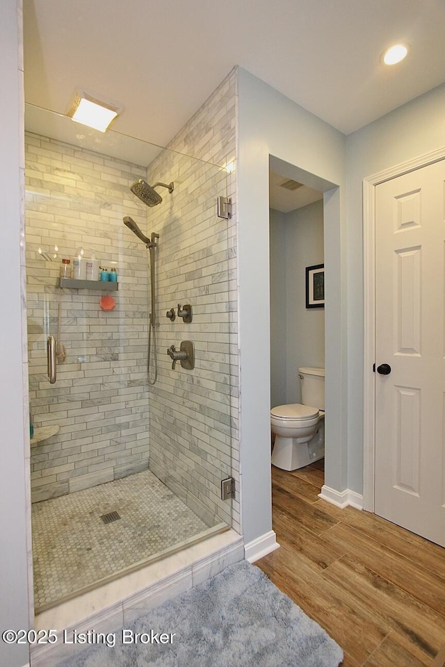 4201 Patterson Park Ct, Louisville, KY 40299 - full bathroom with a shower stall, wood finished floors, and recessed lighting