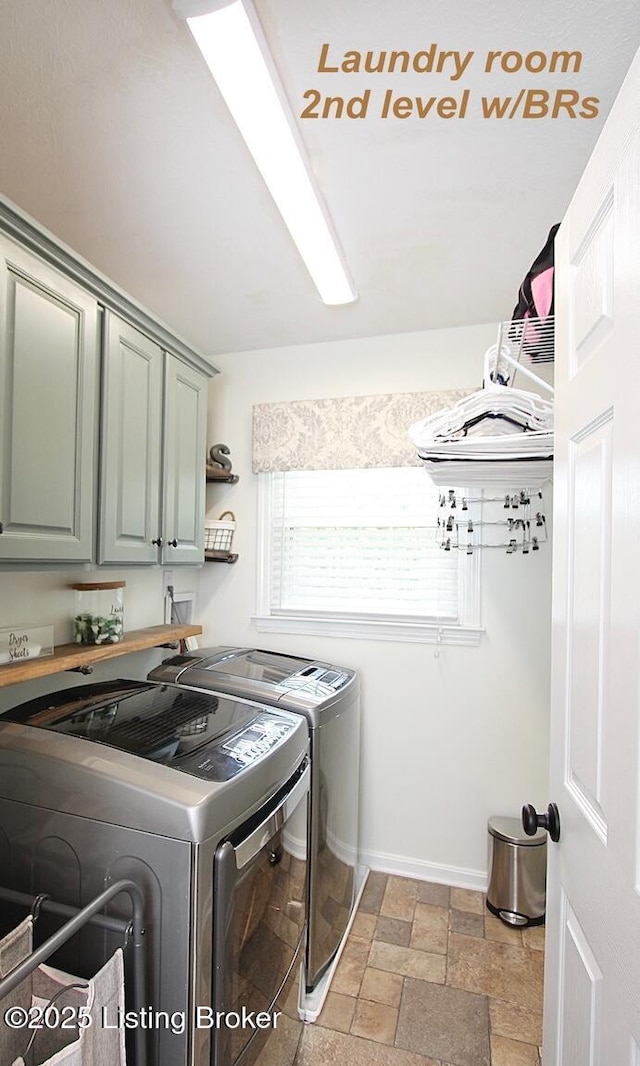 4201 Patterson Park Ct, Louisville, KY 40299 - laundry area with cabinet space, washing machine and dryer, and stone tile floors