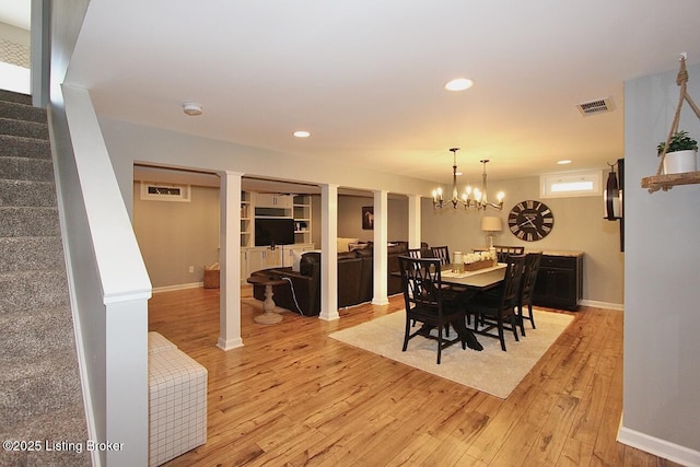 4201 Patterson Park Ct, Louisville, KY 40299 - dining room featuring stairs, light wood-style flooring, recessed lighting, and a chandelier