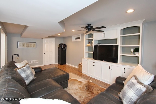 4201 Patterson Park Ct, Louisville, KY 40299 - living room with light wood-type flooring, a ceiling fan, and recessed lighting
