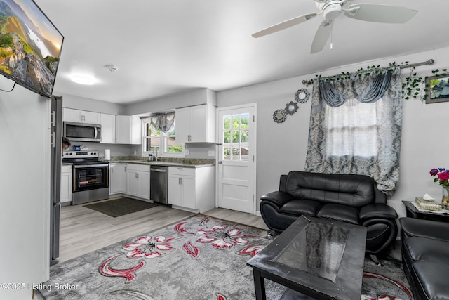 6206 Tabor Dr, Louisville, KY 40218 - living room with light wood-style floors and ceiling fan