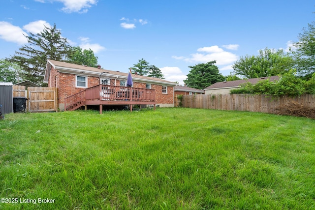 6206 Tabor Dr, Louisville, KY 40218 - rear view of house featuring brick siding, a fenced backyard, a wooden deck, and a gate