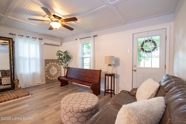 650 Midway Rd, Guston, KY 40142 - living room with a wall unit AC, light wood finished floors, and a ceiling fan