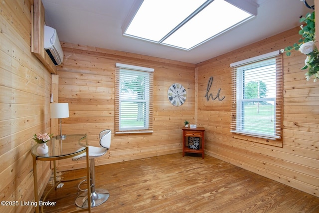 650 Midway Rd, Guston, KY 40142 - living area with a wall mounted AC, wood finished floors, and wooden walls