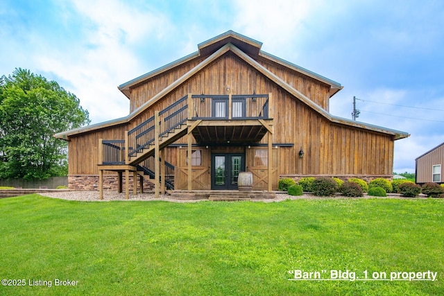 650 Midway Rd, Guston, KY 40142 - rear view of house featuring a yard, a barn, stairs, and french doors