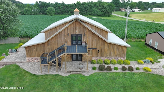 650 Midway Rd, Guston, KY 40142 - exterior space with french doors, a lawn, stone siding, and stairs