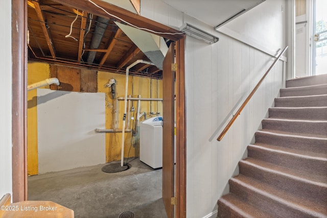 8703 Fernview Dr, Louisville, KY 40291 - basement with washer / dryer and stairs